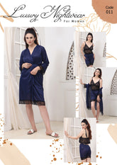 Florea - 3 Pcs Silk Nighty Set With Gown - 011